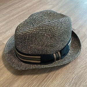 Scala Women’s Fedora Hat Black & Tan Paper Braid Bow Detail Coastal Grandma